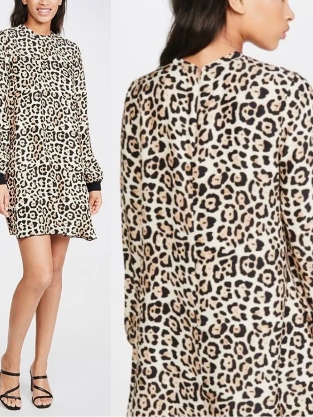 ATM Silk Leopard Dress Animal Plint Long sleeves Lightweight Zip XS Relax fit